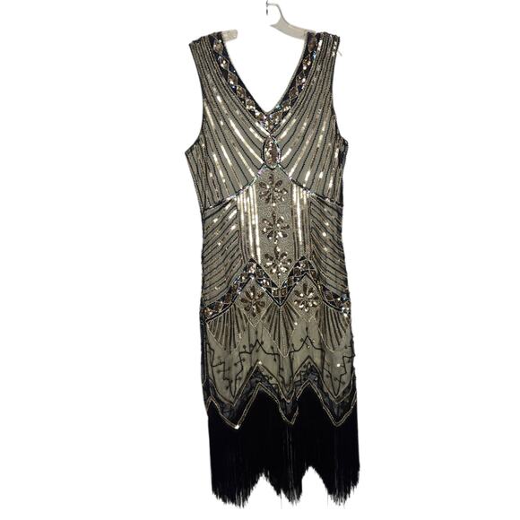 Roaring 20s Flapper Dress Art Deco Women Sequin Gatsby NYE Costume Women Medium - Picture 12 of 14